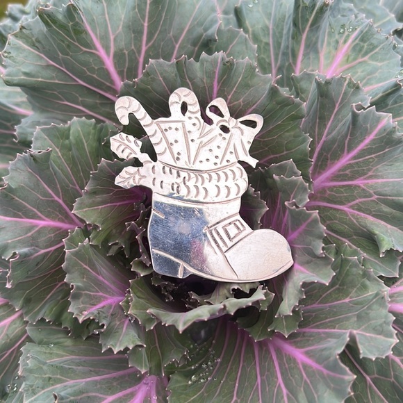 Vintage Sterling Silver Taxco Christmas Stocking or Boot Brooch